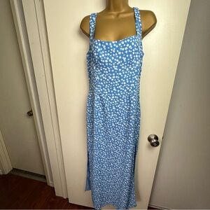 Beginning Boutique Blue & White Floral Nataliah Side Slits Midi Dress NWT Size 6